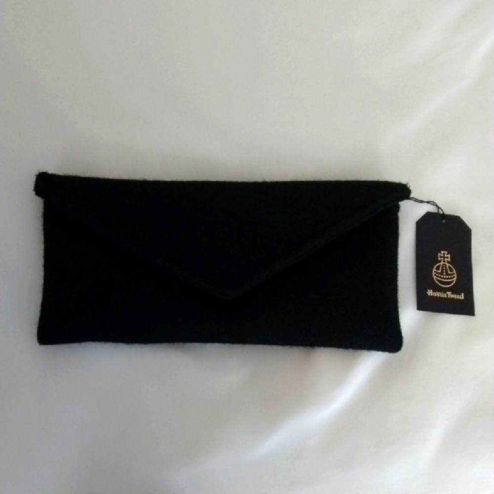 Harris Tweed Black Envelope Clutch